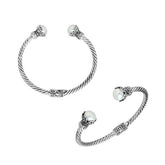 Handcrafted Pearl Bangle in 925 Sterling Silver with twisted Balinese cable design